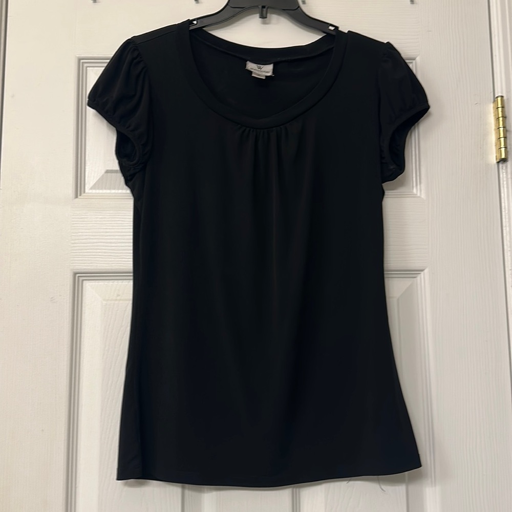 Worthington Black Ruched Cap Sleeve Top